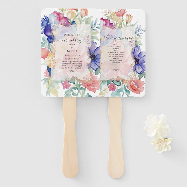 Éventails de programme de mariage Bold Wildflower  (Devant et derrière)