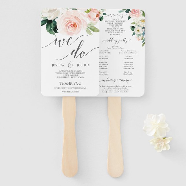 Éventails de programme de mariage Fleurs de Blushi (Devant et derrière)