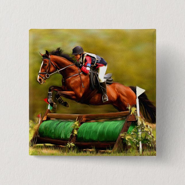 Eventer - Horse Art 2 Inch Square Button (Front)