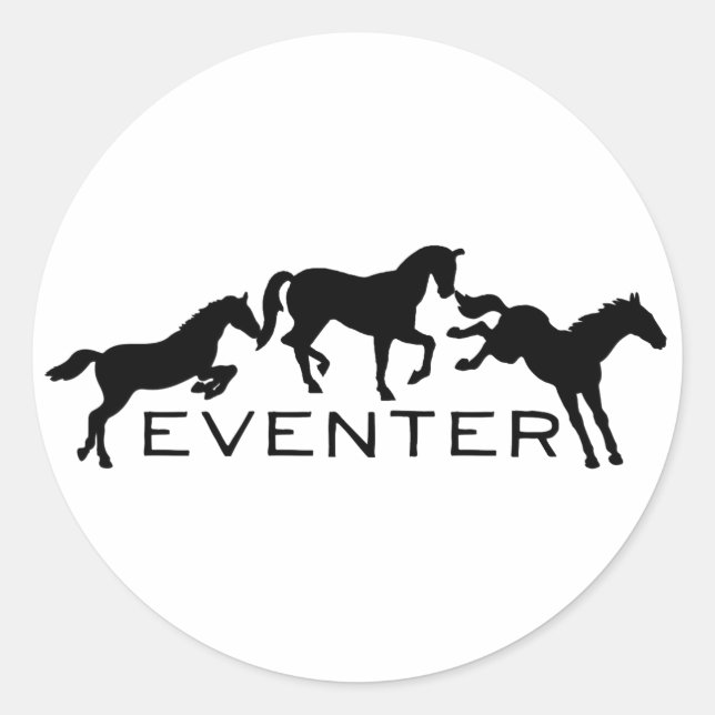 Eventer with Three Jumping Horses Classic Round Sticker (Front)