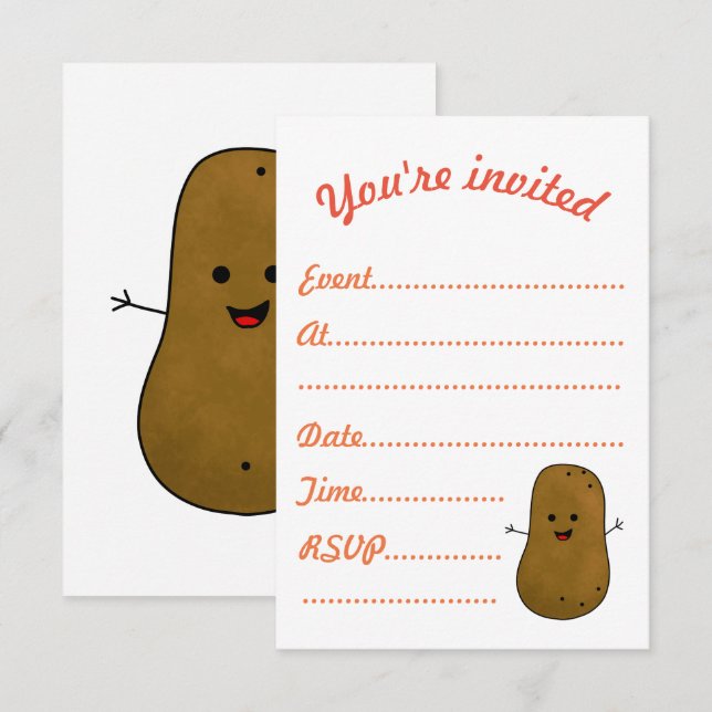 Events Invite, Cute Happy Potato Invitation (Front/Back)