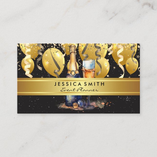 Events Party Balloons and Confetti | Champagne  Business Card (Front)
