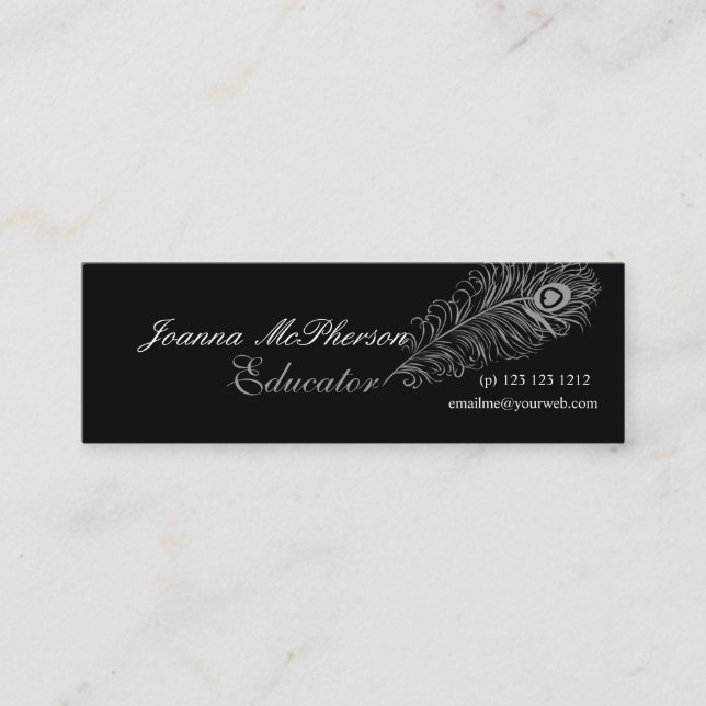 Events Planner Trendy Cool Plume Peacock Feather Mini Business Card (Front)