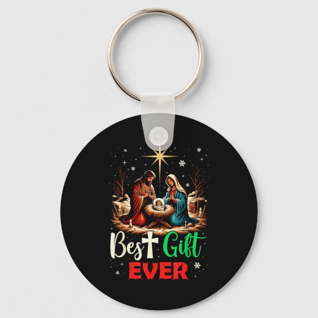 Ever Christmas Cool Jesus Nativity Scene Christian Keychain (Front)