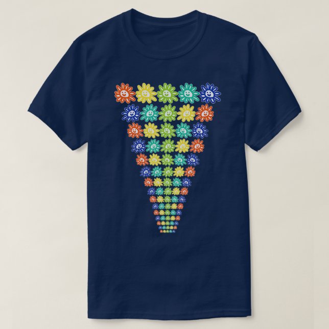 Ever Decreasing Rows of Smiley Face Daisy Flowers T-Shirt (Design Front)