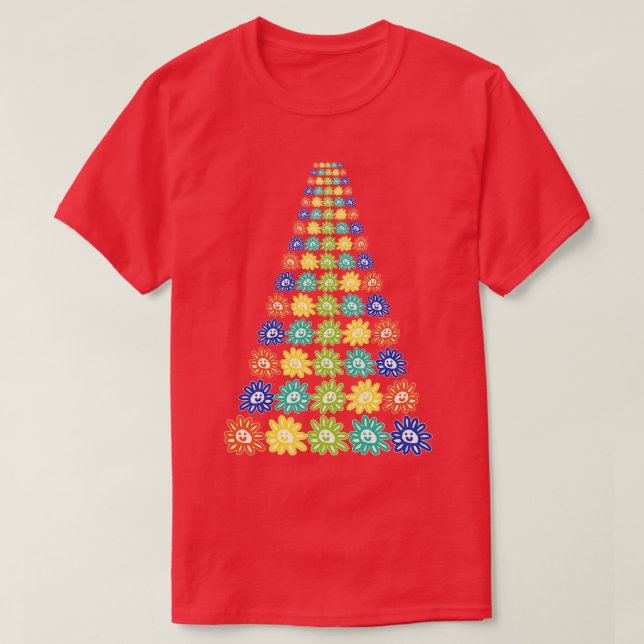 Ever Increasing Rows of Smiley Face Daisy Flowers T-Shirt (Design Front)