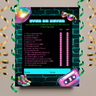 Ever or Never 90s Neon Disco Birthday Game