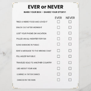 Ever or Never Game – Printable Icebreaker Letterhead