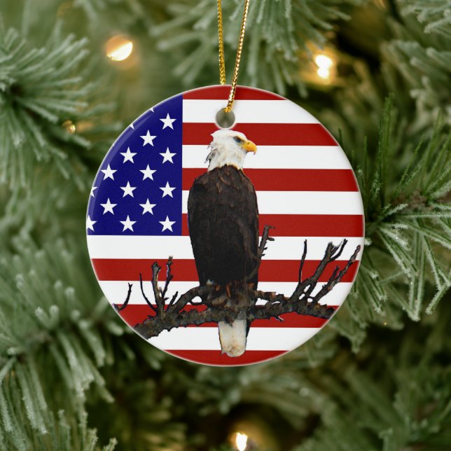 Ever Vigilant Bald Eagle Ceramic Ornament (Tree)