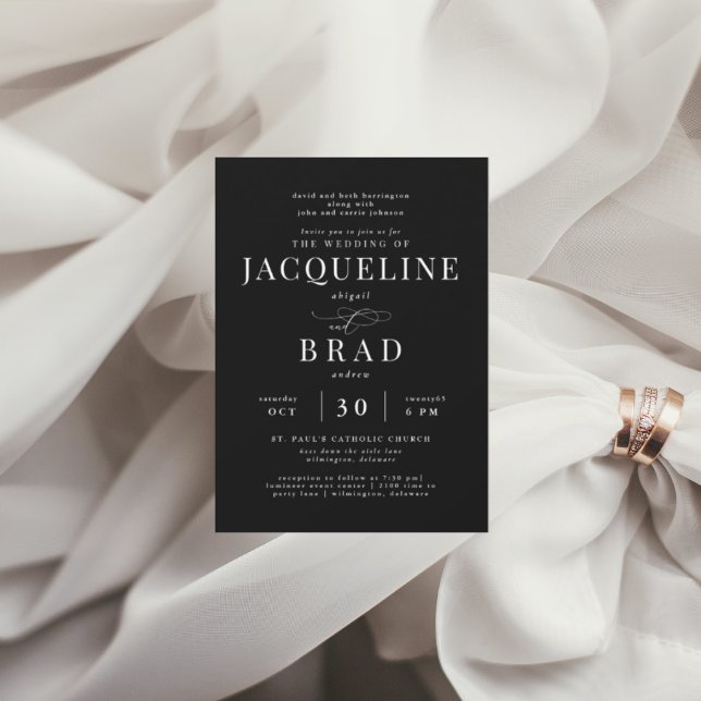 Ever Yours Black Elegant 2 Venue Parents Wedding Invitation (Creator Uploaded)