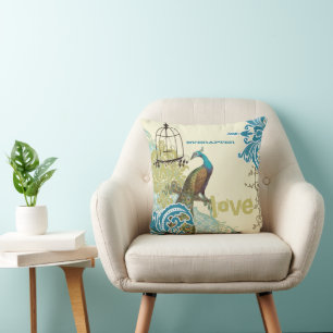 Everafter Bride Teal Lime Peacock Birdcage Throw Pillow