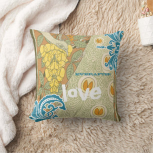 Everafter Bride Teal & Tangerine Peacock Birdcage Throw Pillow