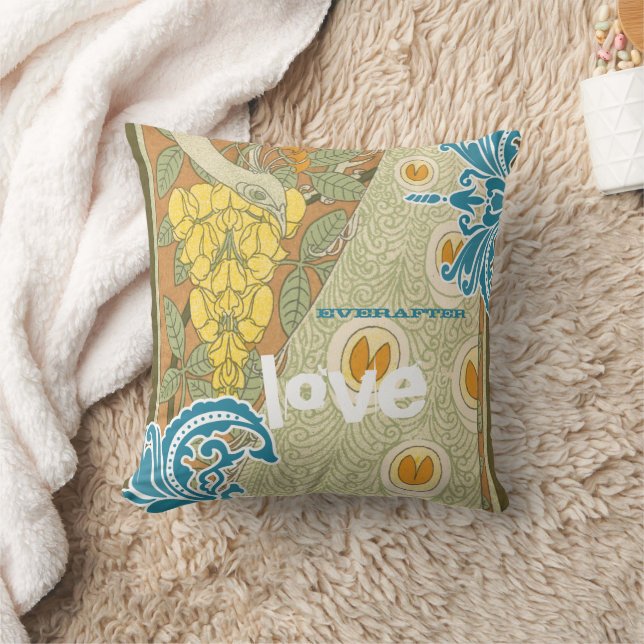 Everafter Bride Teal & Tangerine Peacock Birdcage Throw Pillow (Blanket)