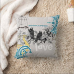 Everafter Bride Teal Yellow Grey Peacock Birdcage Throw Pillow<br><div class="desc">You Personalize this Whimsical Teal Yellow & Grey Vintage Love Bird Peacock Birdcage Pillow to say anything you like or use the existing everafter love for the Bride or for Valentines Day! - Matching Wedding Invitations - You also choose background colour - to change colour click customize then edit -...</div>