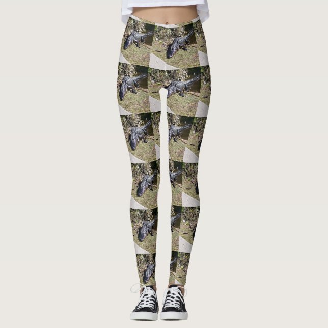 Everglades Alligator Tiled in Sunlit Pattern Leggings (Front)