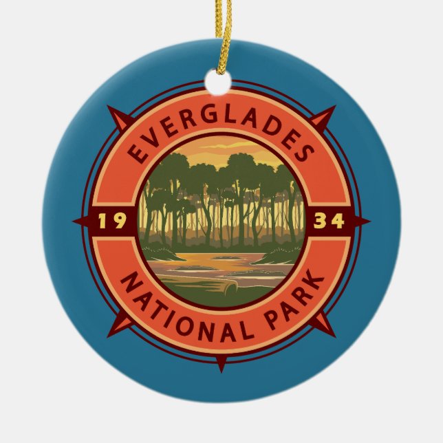 Everglades National Park Sunset Retro Compass  Ceramic Ornament (Front)