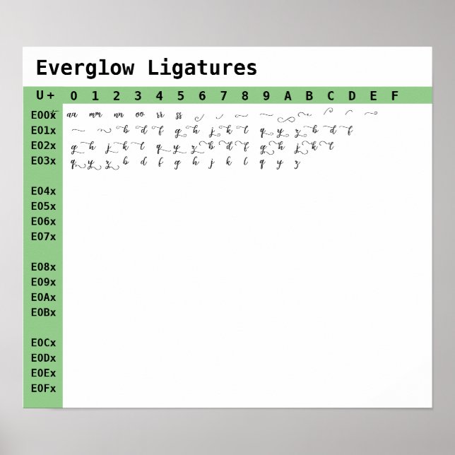 Everglow Font Ligatures Poster (Front)