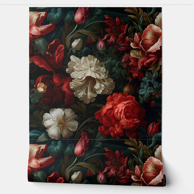 Everglow Noel Florals Botanical Wallpaper (Unrolling)