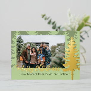 Evergreen and Gold Foil Holiday Photo Card