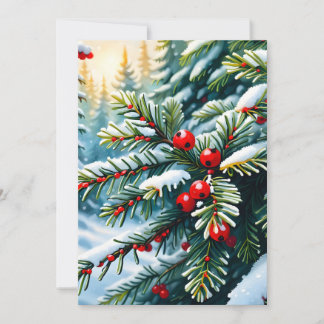 Evergreen and Holly Berries Thank You Card