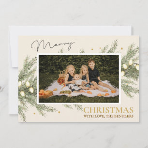 Evergreen and Lights Family Photo Christmas Card