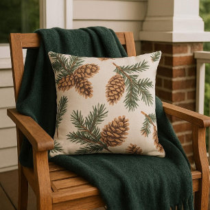 Evergreen and  Pinecone  Porch / Patio   Outdoor Pillow