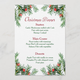 Evergreen and Red Berries Christmas Menu