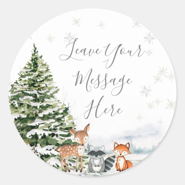 Evergreen Animal Winter Love Your Message Here Classic Round Sticker (Front)