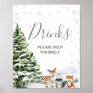 Evergreen Animal Winter Onederland Drinks Sign