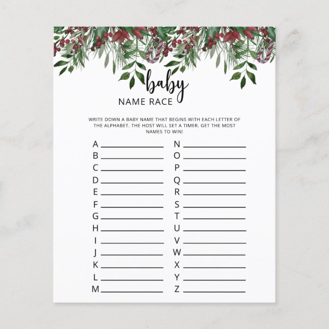 Evergreen Baby name race game (Front)