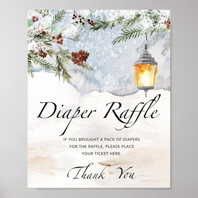 Evergreen baby shower diaper raffle sign