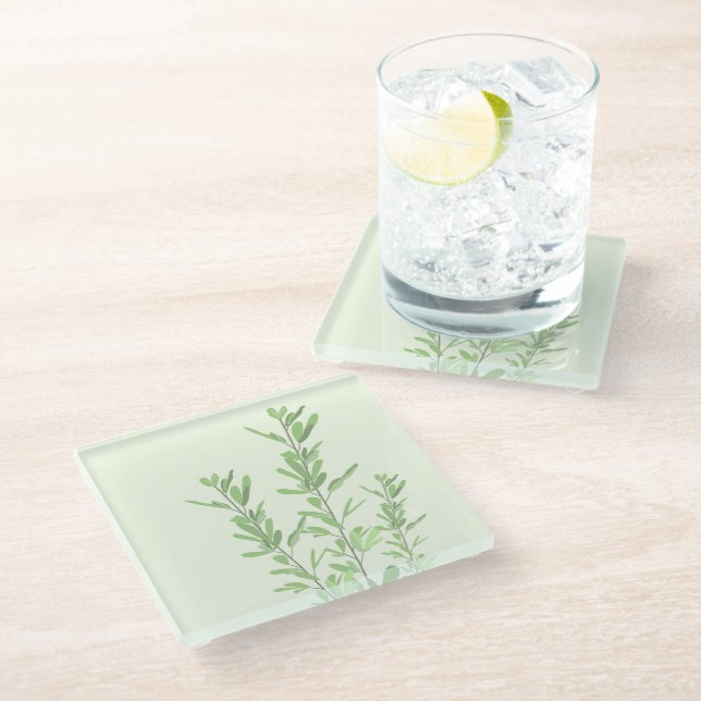 Evergreen botanical nature greenery glass coaster (Angled)