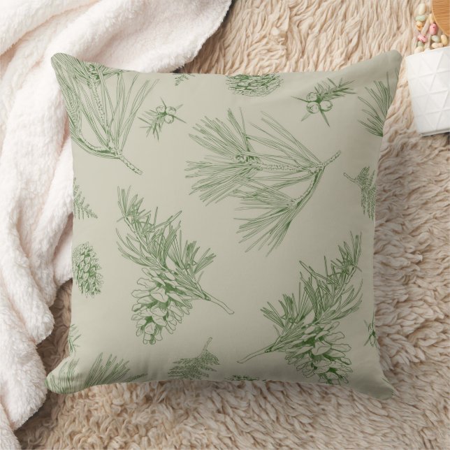 Evergreen Botanical Pine Cone Pattern Throw Pillow (Blanket)