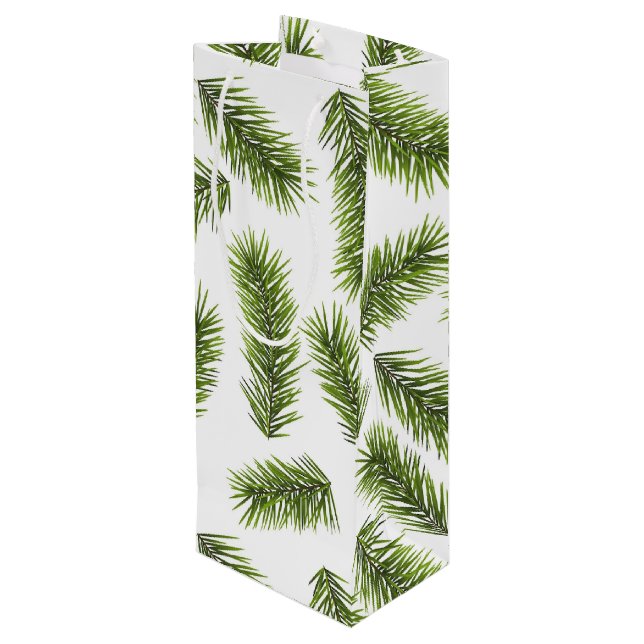 Evergreen Branch Pattern  Wine Gift Bag (Back Angled)