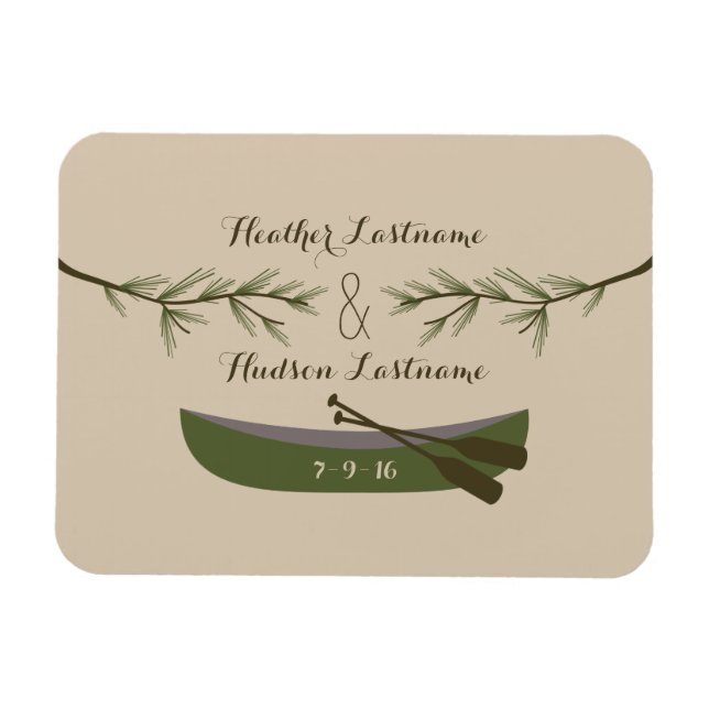 Evergreen Branches + Canoe Save The Date Magnet (Horizontal)