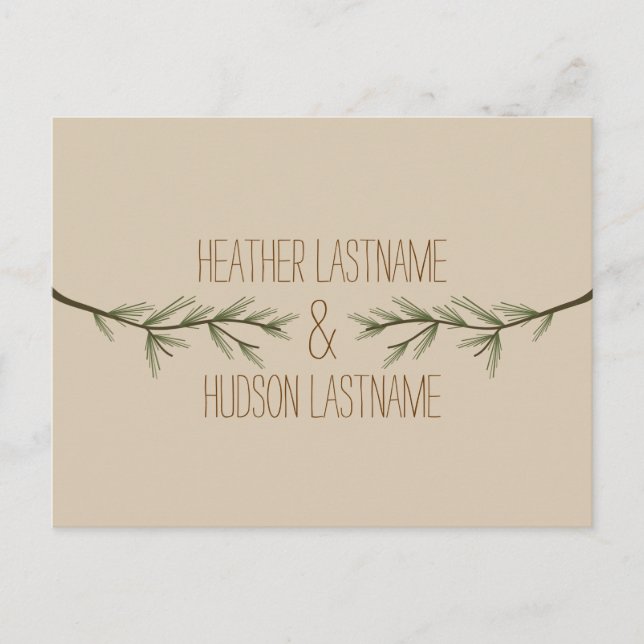 Evergreen Branches Rustic Save The Date Announcement Postcard (Front)