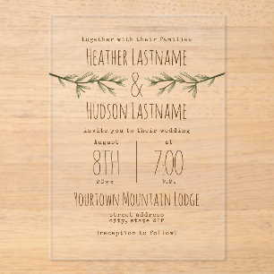 Evergreen Branches Rustic Woodland Wedding Acrylic Invitations
