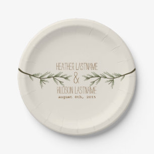 Evergreen Branches Wedding Paper Plate
