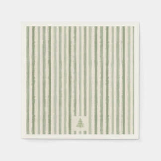 Evergreen Christmas Cocktail Sage Green Stripe Napkin
