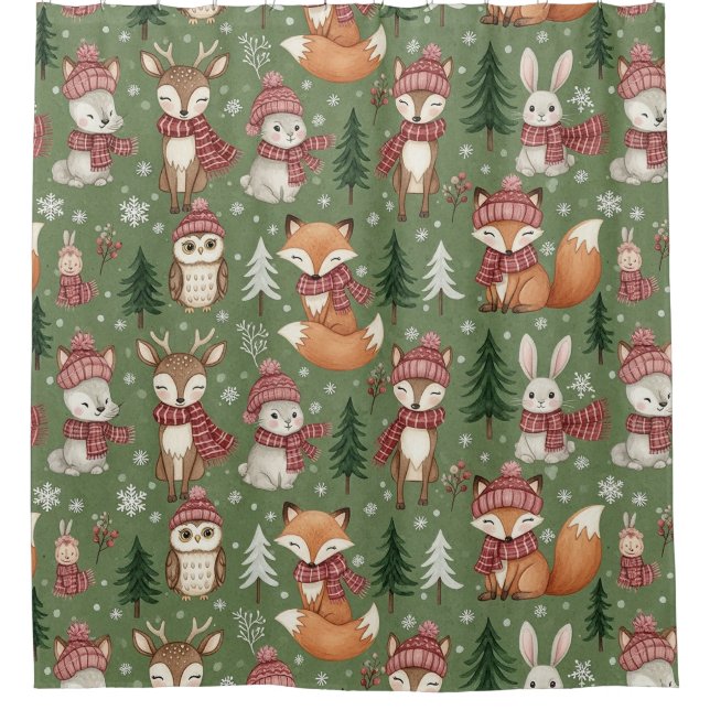 Evergreen Christmas Fox Deer Bunny Owl Pattern (Front)