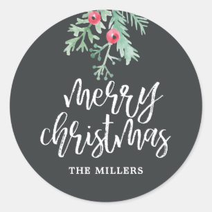 Evergreen Christmas Holiday Personalized Stickers