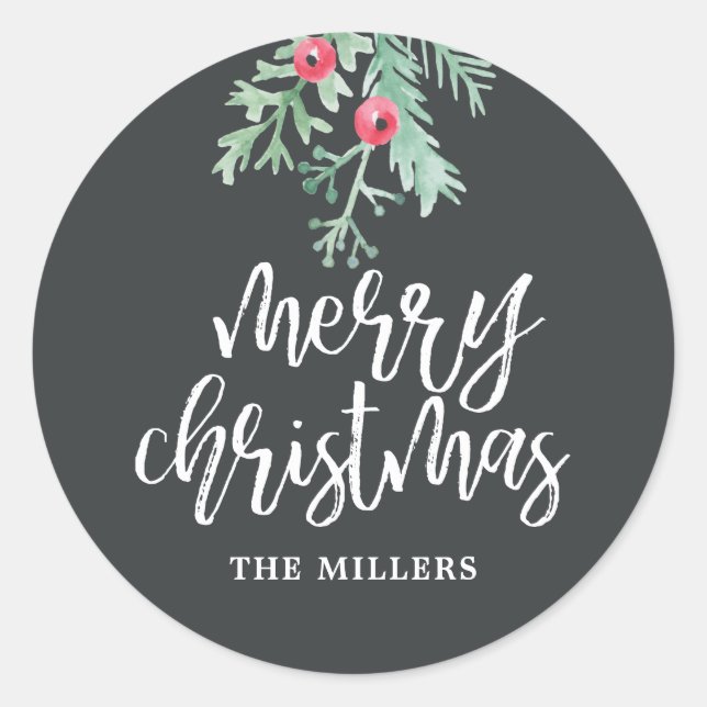 Evergreen Christmas Holiday Personalized Stickers (Front)