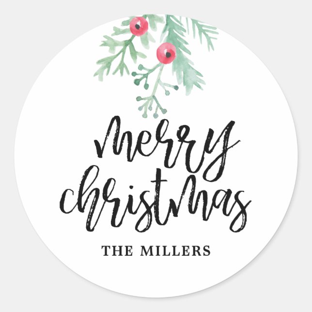 Evergreen Christmas Holiday Personalized Stickers (Front)