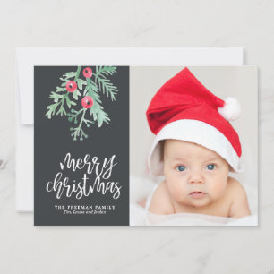 Evergreen Christmas Holiday Photo Card in Slate