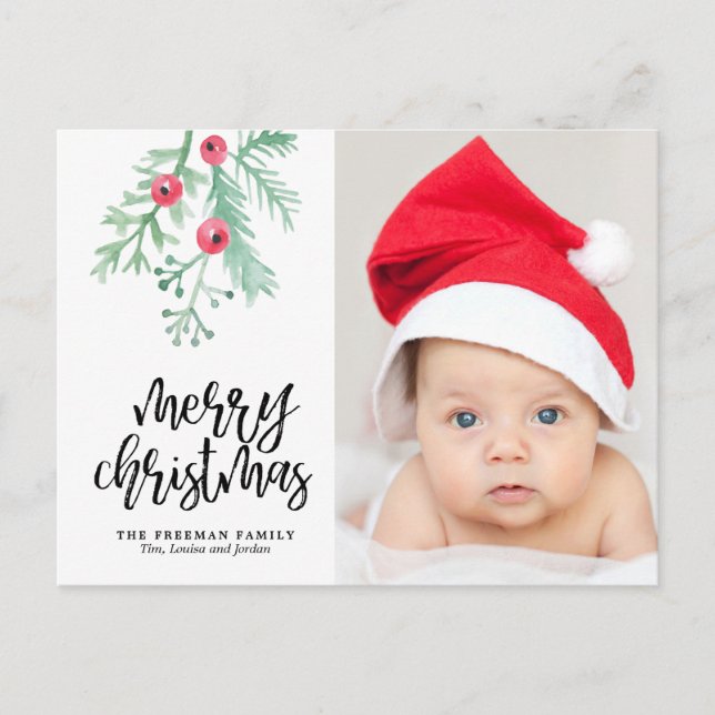 Evergreen Christmas Holiday Photo Post Card (Front)