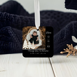 Evergreen Christmas Tree Baby Birth Stat Photo Metal Ornament