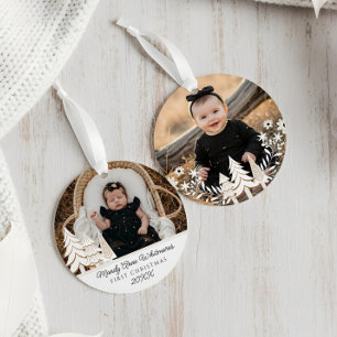 Evergreen Christmas Tree First Christmas Photo Ornament