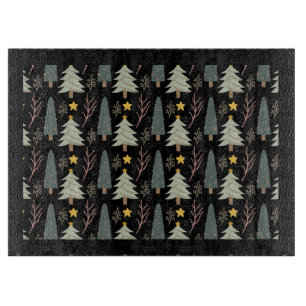 Evergreen Christmas Tree Pattern Cozy Winter Black Cutting Board