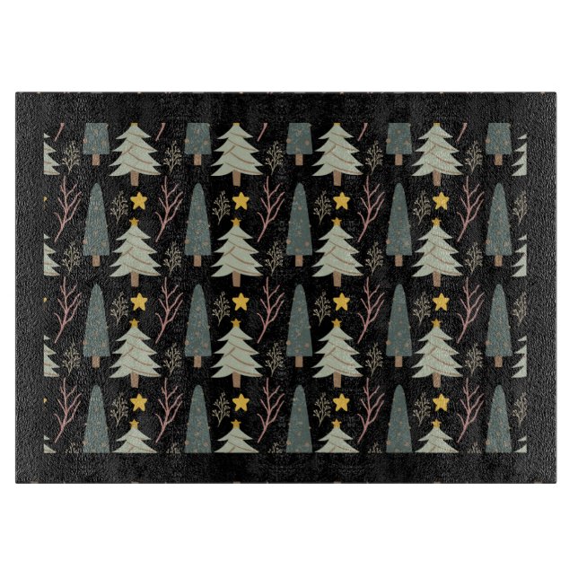 Evergreen Christmas Tree Pattern Cozy Winter Black Cutting Board (Front)