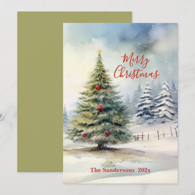 Evergreen Christmas Tree Vintage Card (Front/Back)